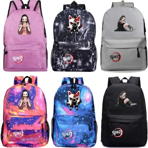 Cute Nezuko Anime Demon Slayer Backpack Boys Girls School Bag Students Kimetsu No Yaiba Bookbag Teens Cartoon Travel Rucksack