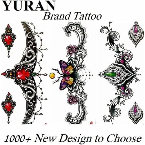 Sexy Fake Jewels Pendants Temporary Tattoos For Women Girls Body Art Arm Waterproof Tatoo Stickers Style Diamonds Chains Jewelry