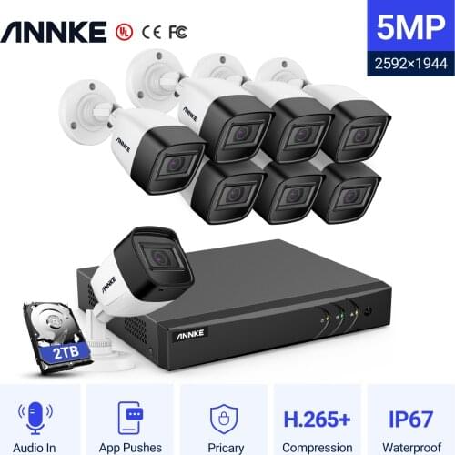 ANNKE S300 5MP H.265+ Ultra HD 8CH DVR CCTV Security System 5MP IP67 2.8mm Outdoor Audio in Camera Video Surveillance Kit