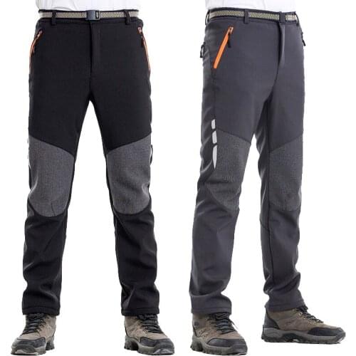 Reflective Mens Winter Hiking Pants Warm Fleece Softshell Trousers Outdoor Sports Trekking Camping Skiing Waterproof Pants