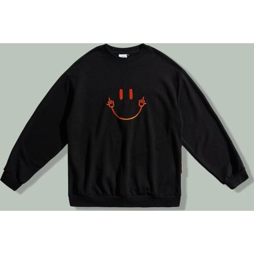 Hip Hop Middle Finger Prints Sweatshirt Men Harajuku Streetwear Smiley Embroidered Tops Clothes Autumn Oversize Anime Pullovers