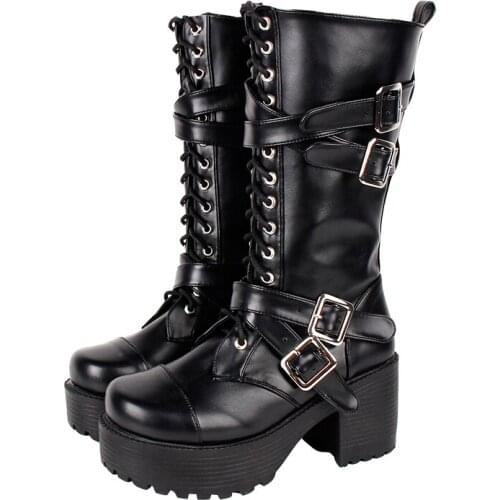 Angelic imprint mori girl Women motorcycle punk boots lady high heels lolita shoes woman princess dress party pumps 8cm 35-40