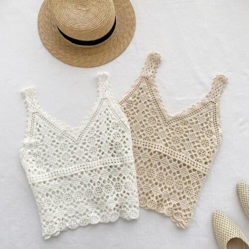 Crochet Vest Women Sling Beach Vintage Summer 2020 Hollow Out V Neck Tank Tops Bustier Slingerie Lace Homme Streetwear Veste