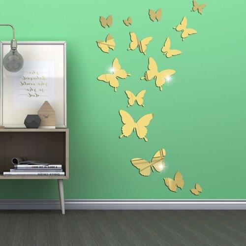 3color Butterfly Mirror Sticker Acrylic wall sticker DIY Room art decoration Simple accessories Self-adhesive waterproof