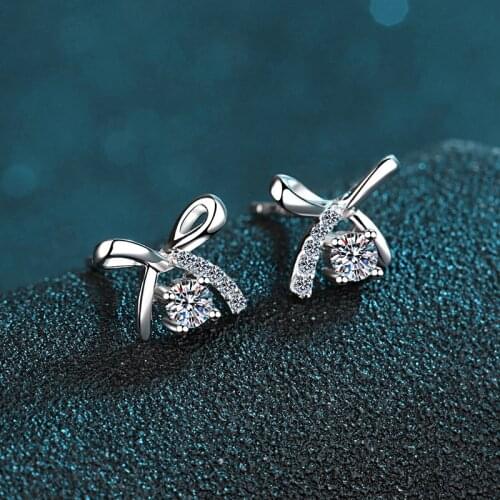 925 Sterling Silver Bowknot Stud Earrings Pass Diamond Test 0.1ct D color Moissanite Couple Stud Earrings for Girls Gift
