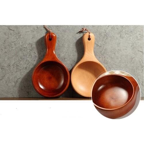 1PC Japanese Big Wooden Handle Bowl Fried Rice Salad Bowl with Handle Tableware Dinnerware Accessories ELC 004