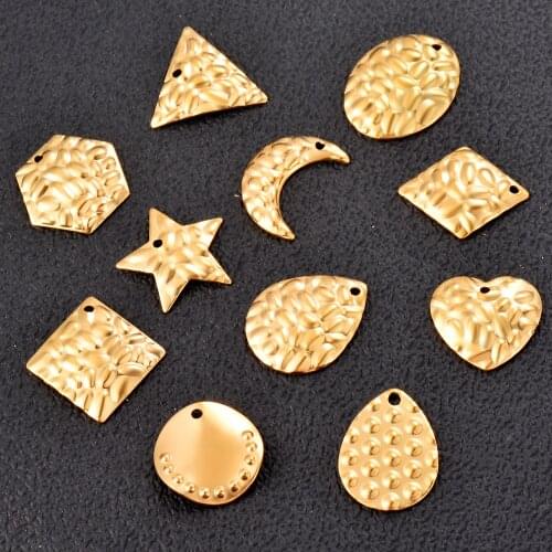 10pcs Stainless Steel Jewelry Supplies Gold Oval Moon Heart Stamping Blank Pendant Charms for Necklace Earrings Making Findings