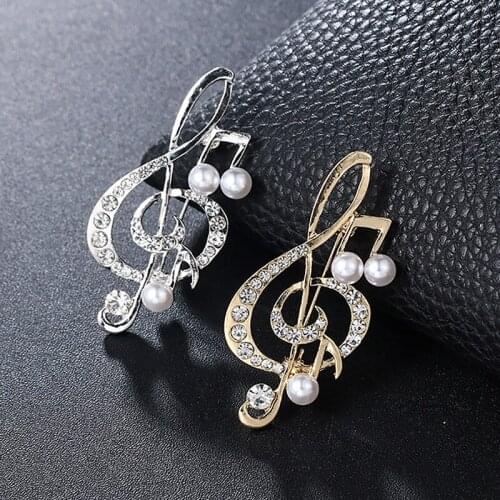 2021 New Trendy Unisex Rhinestone Brooches For Women Music Note Shaped Brooch Pins Woman Lapel Pins Accessories Friends