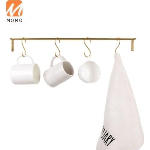 Accessory Brass Single Towel Bar With Hooks Wall Mouted Furniture Hardware