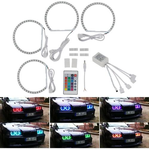 Car Angel Eye Bulb 12V 15W LED RGB DRL Daytime Running Lights Halo Ring Light IR Control RF For BMW E36 E39 NON PROJECTOR 1 Set