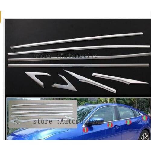 AX 8PCS LHD CHROME BUTTOM WINDOW SILL TRIM SURROUND COVER 2016 2017 2018 FOR HONDA CIVIC MOLDING LINING ACCENT GARNISH STAINLESS