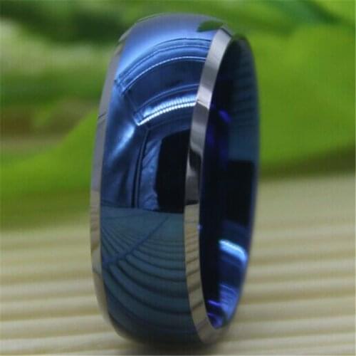 Free Shipping YGK JEWELRY Hot Sales 8MM Comfort Fit Blue Dome Silver Bevel Mens Fashion Tungsten Wedding Ring
