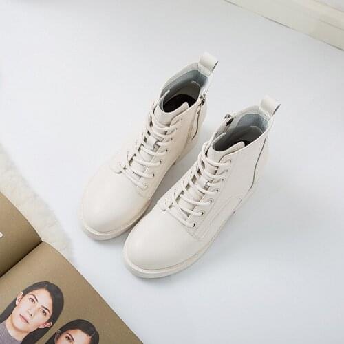 High Heels Real Leather Shoes Women Punk Black White Wedges Boots for Women Dress Shoe Autumn Winter Boots Women Waterproof New