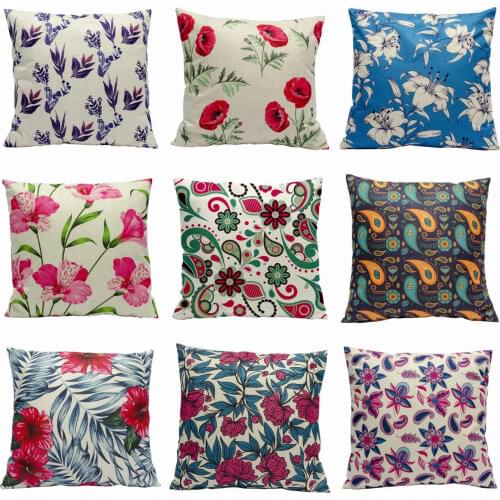 Flowers Pattern Pillow Case Throw Pillowcase Cotton Linen Printed Pillow Covers Office for Home Textile