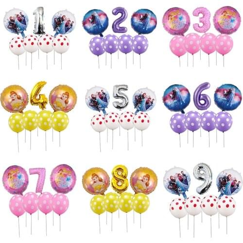 Disney Frozen Princess Elsa Bell 7pcs/set Cake Foil Number Balloons Baby Shower Birthday Party Decorations Kids Classic Toy Gift