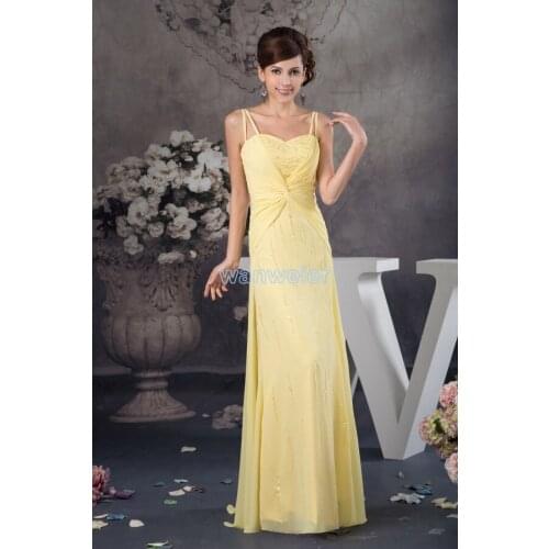 Free shipping 2018 new design hot sale long beading sweetheart gowns custom made size/color chiffon yellow bridesmaid dress