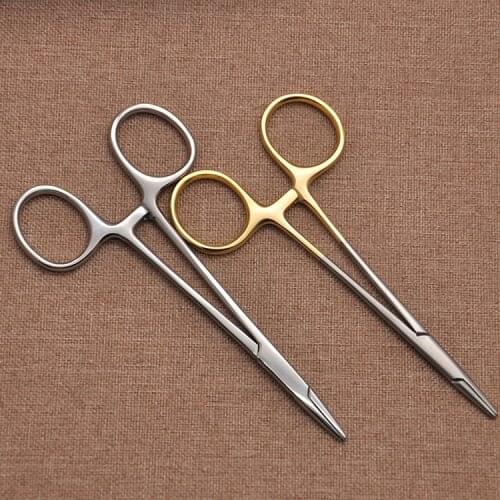 Double Eyelid Cosmetology Needle Holder Straight Head Multi Stainless Steel Oral Micro Gold Handle Dental Cosmetology Forceps