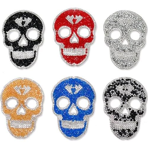 Personality Skull Rhinestones Applique Iron-on Transfer Hotfix Glitter DIY Embroidery Patches for Clothes Punk Skull Decoration