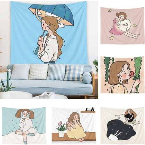 Ins Style Hanging Cloth Girls Printing Tapestry Wall Decorative Hanging Cloth Bedroom Background Cloth Washable Wall Chart