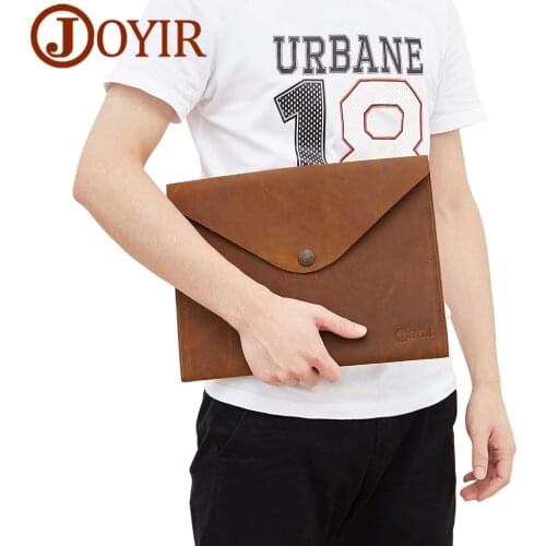 JOYIR A4 Ipad Bag Genuine Leather Document Bag Leather Solid Vintage Hasp Handbag Clutch Bag Envelope For Men Male New 2058