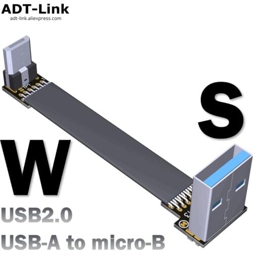 Shield FPV Micro USB 2.0 Type-A 90 degree Adapter 5cm-100cm FPC Ribbon Flat Micro-USB 5pin Cable EMI shielding