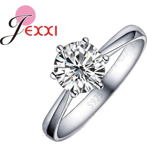 Hot One PC Classic Real Pure 925 Sterling Silver Jewelry Crystal Cubic Zirconia CZ 6 Claws Women Finger Rings Nice Gift