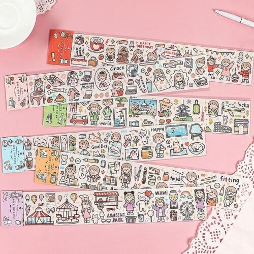 Korean Version of The Small Fresh Account Diary Stickers Kawaii Girl Heart-shaped Cute Decorative Tape DIY Cartoon Sticker Pack