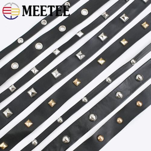 5/10 Yards Meetee PU Leather Black Eyelets Band Grommet Ribbons DIY Sewing Clothing Shoes Bags Punk Strap Material Accessories