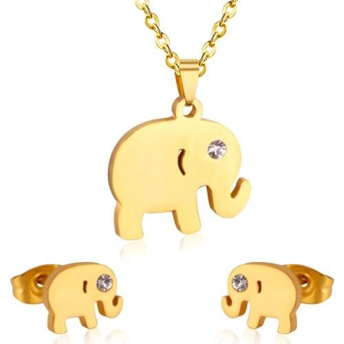 LUXUKISSKIDS Dubai Wedding African Jewelry Sets Gold CZ Elephant Pendant Necklaces Earrings For Men/Women Fashion Jewelry sets
