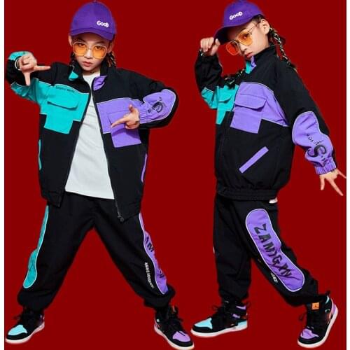 Fashion Modern Dance Costumes For Girls Long Sleeve Jacket Hiphop Pants Performance Dance Wear Hip Hop Dancing Clothes DQS6143