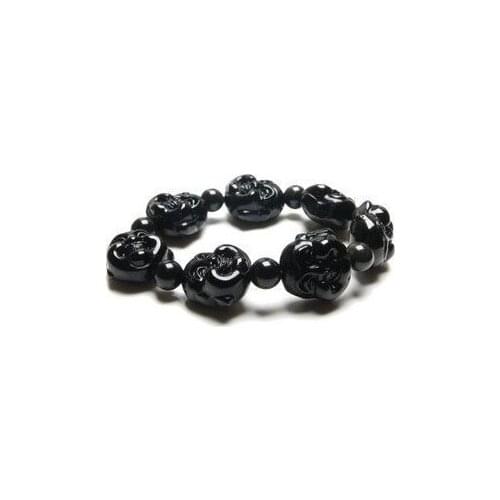 Natural Black sibin stone black bianshi stone Bracelets Carve Balck Jade bianshi Smlie BuddhismFor Men and Women
