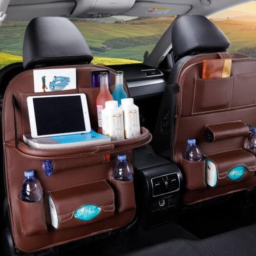 Car Seat Back Organizer Pu Leather Pad Bag Car Storage Organizer Foldable Table Tray Travel Storage Bag Auto Accessories