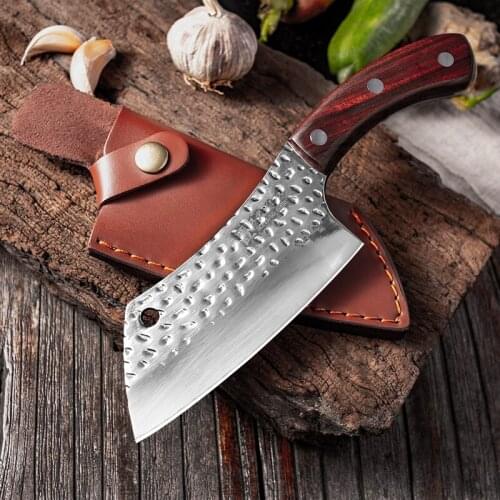 Outdoor Curved Chopping Cutlery Knife Slaughtering Fish Knife Kitchen Mini Portable Leather Sheath Survival Camping Tool knives