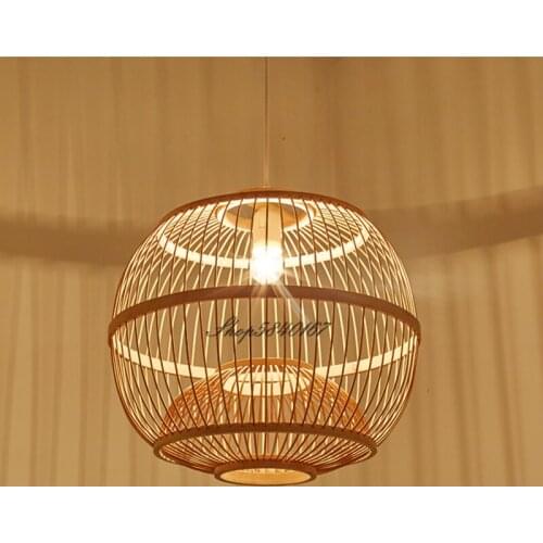 Japanese Style Hanging Lights Living Room Pendant Kitchen Island Pendant Lights Hand Make Wood Bamboo Lamp Dining Room Light E27