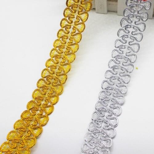 50 Meters Christmas Lace Trim Braid Lace Crochet Applique Shiny Golden Lace Vintage 3D Crochet Ribbon Belt Gold Silver