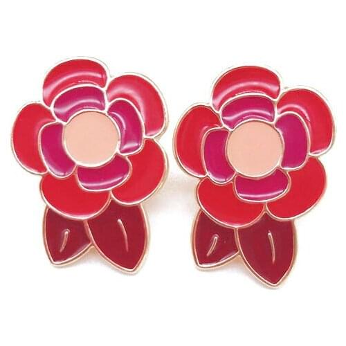 Flower Earrings Red Enamel Cute Sweet Modern Bricons Jewelry For Women Girls