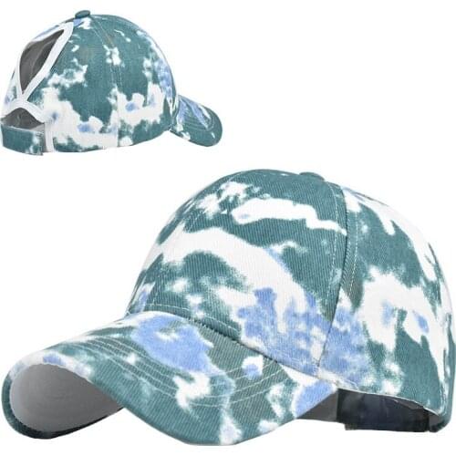 Womens Cotton Ponytail Baseball Cap Female Casual Outdoor Chinoiserie Tie Dye Sun Hat Adjust with Velcro Girl Sports Gorras