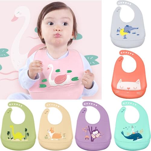 Silicone Baby Bib Waterproof Saliva Towel Newborn Feeding Bibs Bandana Cartoon Aprons Adjustable Feeding Burp Cloth Saliva
