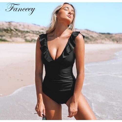 Ruffled One-piece Swimsuit Women Sexy Lace up Monokini Swimwear 2021 New Girl Beach Bathing Suits