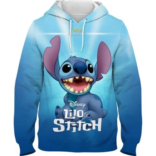 Disney 3D Print Lilo Stitch Hooded Hoodies Men Women Sweatshirts Long Sleeve Oversized Autumn Kids Clothes Pullovers Hoodies Top