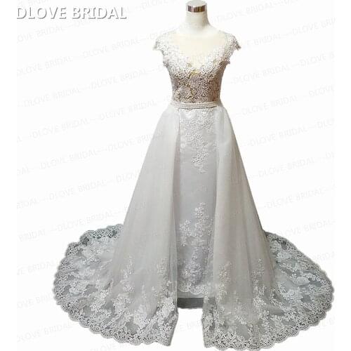Unique Detachable Wedding Dress Sexy Illusion Back Lace Bridal Gown High Quality Factory Custom Made Real Photos