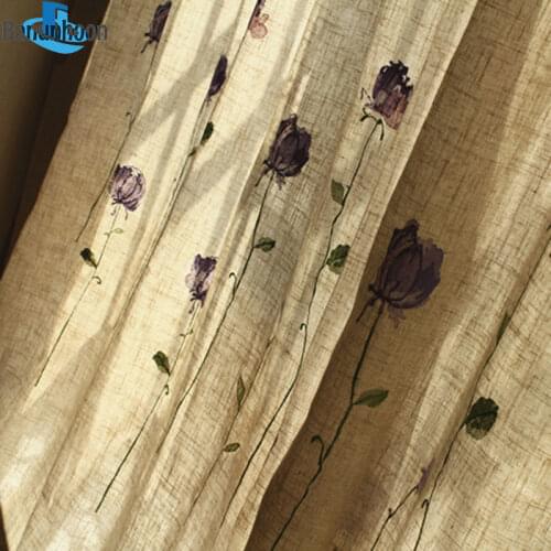 Linen Fabric Curtains For Living Room Embroidered Rose Curtain For Bedroom Window Treatments kitchen Drape