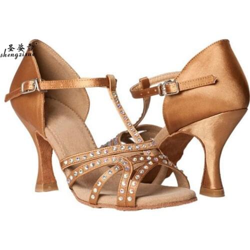 WUXIJIAO Brand Red Blue Bronze Black Satin spot Womens Latin dance shoes Party Salsa square shoes With or Without rhinestones