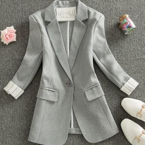 Women blazer plus size suit striped jacket female spring summer new Korean slim thin stripe professional jacket