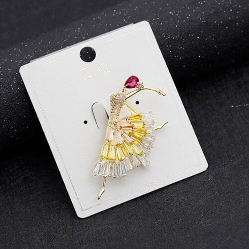 Zhijia elegant colorful rhinestone zircon Ballet girl copper alloy pins brooches for women jewelry accessories