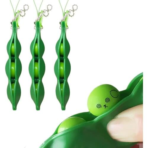 1 pcs Edamame Keychain Fidget Toys - Squeeze-a-Bean Puchi Puti Mugen Keyring Pea Keychain Soybean Toys Gift