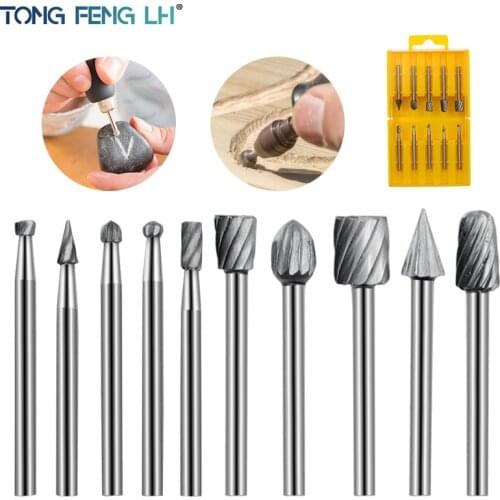 10pcs Electric Grinder Grinding Head High Speed Steel Woodworking File Rotary Milling Cutter Carving Knife