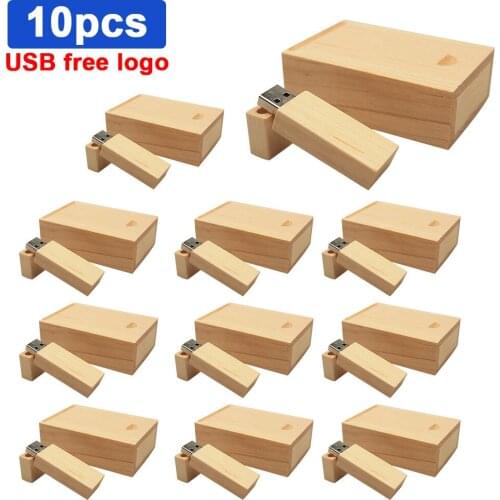 10pcs/lot hot sell Free custom logo Wooden USB+box USB Flash Drive 2.0 pendrive 64GB 16G 32GB 4GB Memory for photography gift