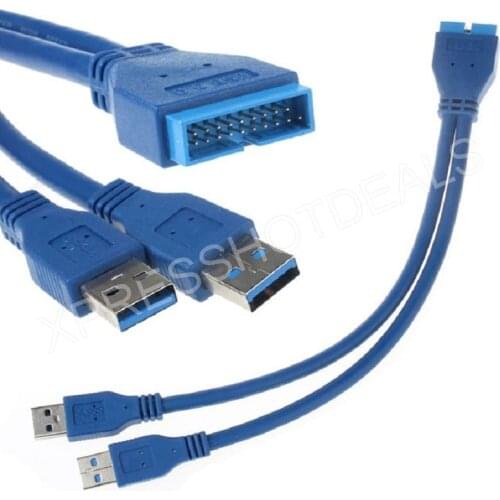 2 Ports USB 3.0 A Type Male to Motherboard 20 Pin Header Male Cable