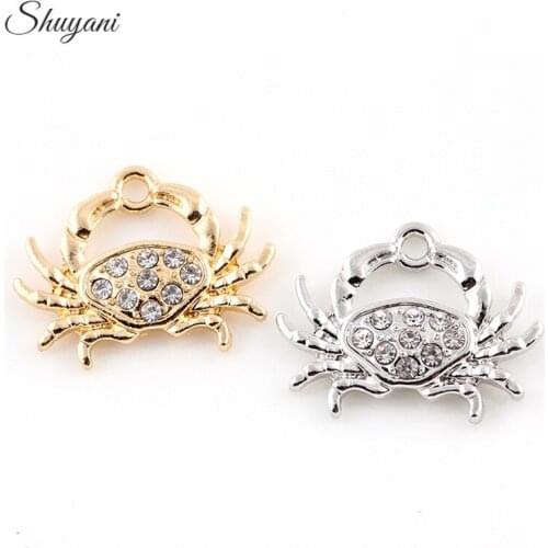 20*25mm Silver Gold Color Crystal Crab Dangle Charm Pendant Fit Bracelet DIY Handmade Jewelry Making